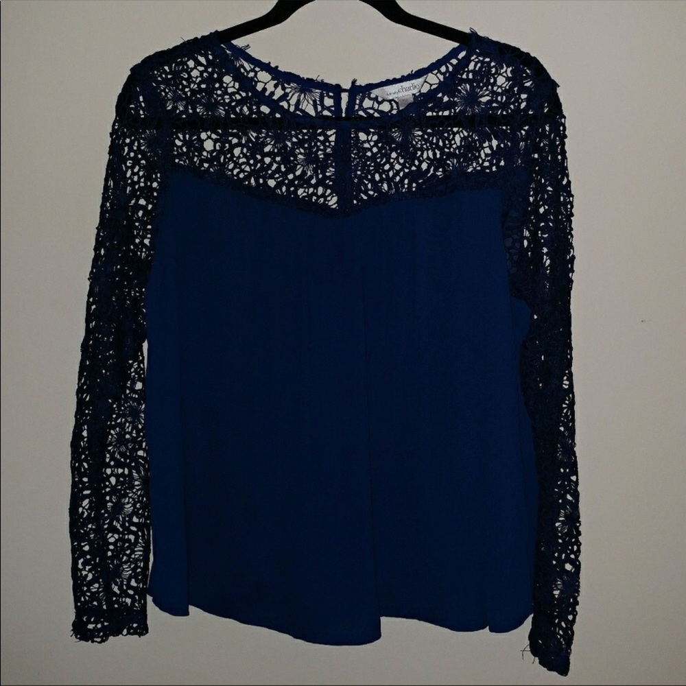 NWOT Charming Charlie’s sheer dark blue top